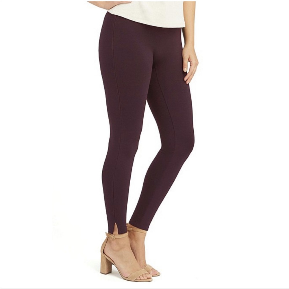 Spanx Ponte Ankle Leggings Hem Slit Brandy Wine Size L